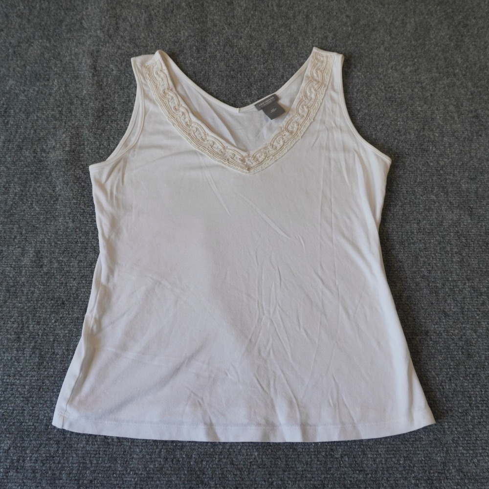 Ann Taylor‎ Petites Sleeveless White Tank Top with Embellished V-Neck